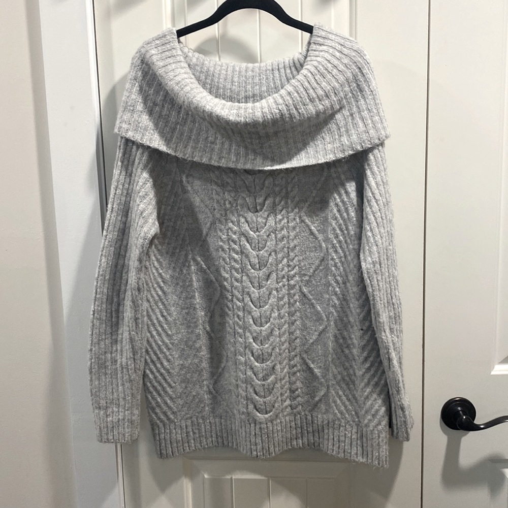Gray off-the-shoulder sweater dress